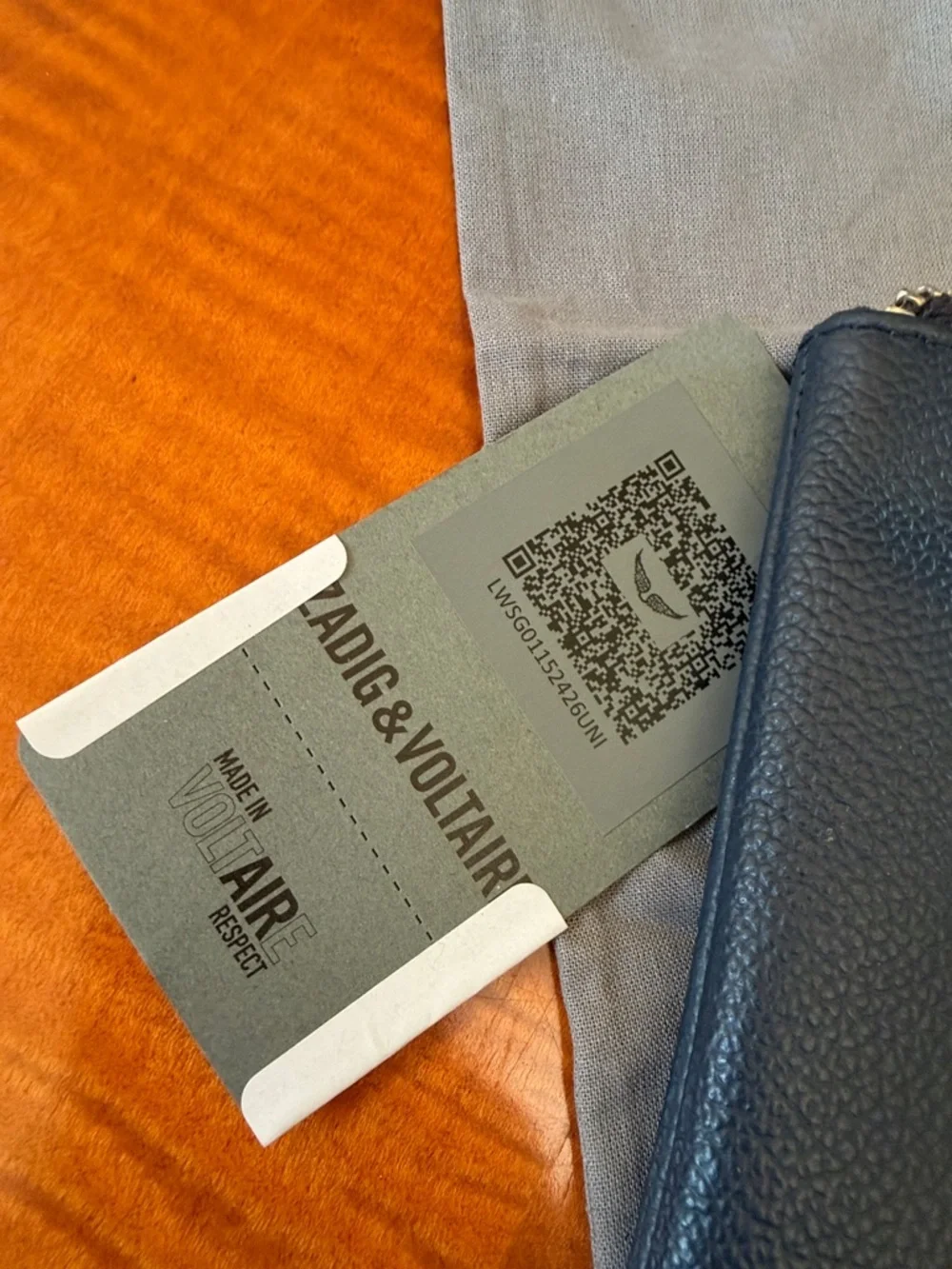 Zadig & Voltaire Navy Pebbled Leather Wristlet with Silver  Wing Logo - Picture 3 of 11